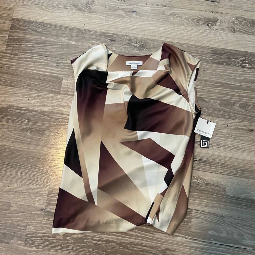Liz Claiborne Collection Abstract Brown and Cream Blouse
